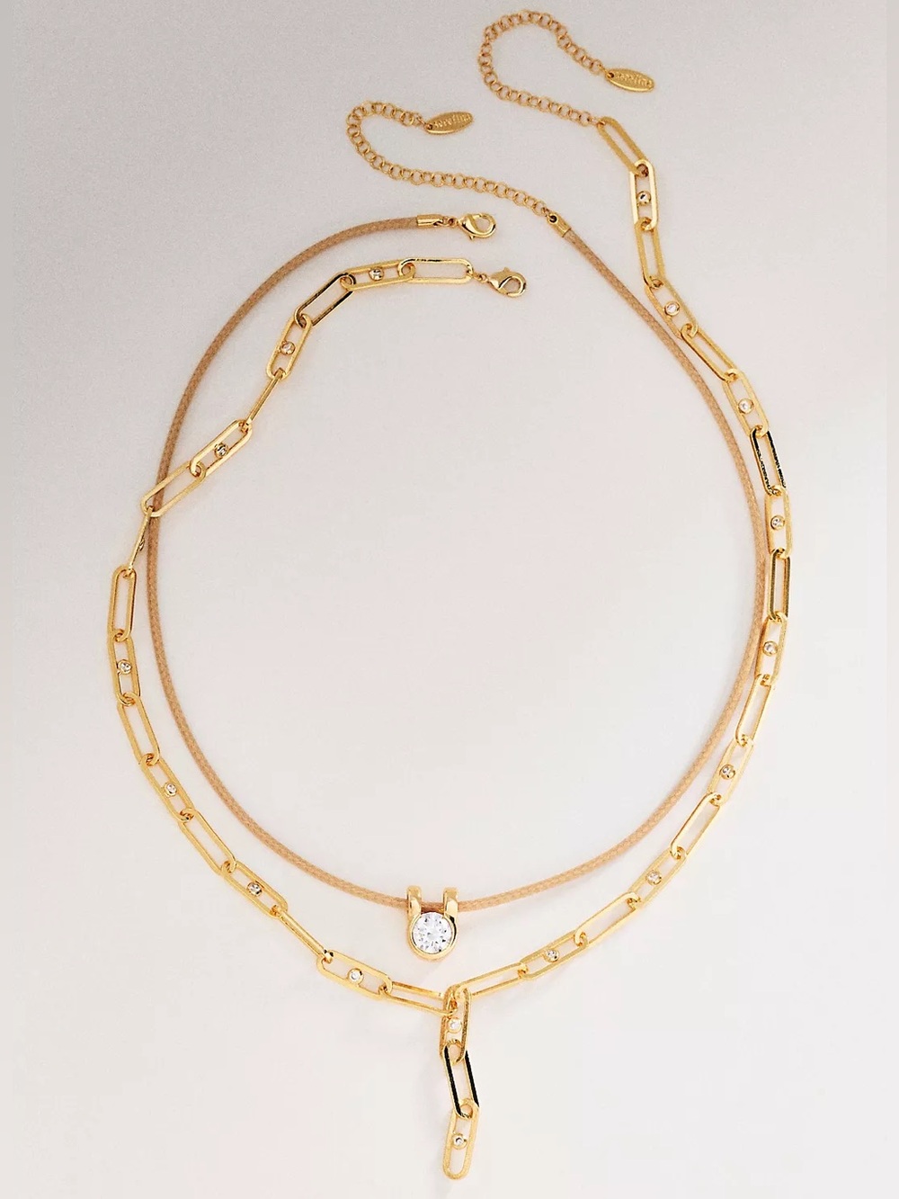 Anthropologie Linked Crystal Layering Necklaces, Set of 2
